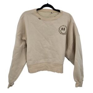 ASOS Design Womens Tan Distressed Smiley Embroidered Sweatshirt Sz 6‎ Loungewear